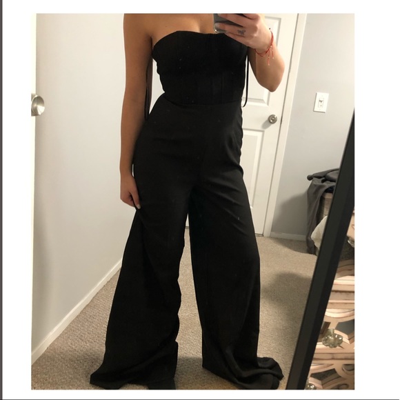 Wide Leg Strapless Romper with Corset top - Picture 2 of 3